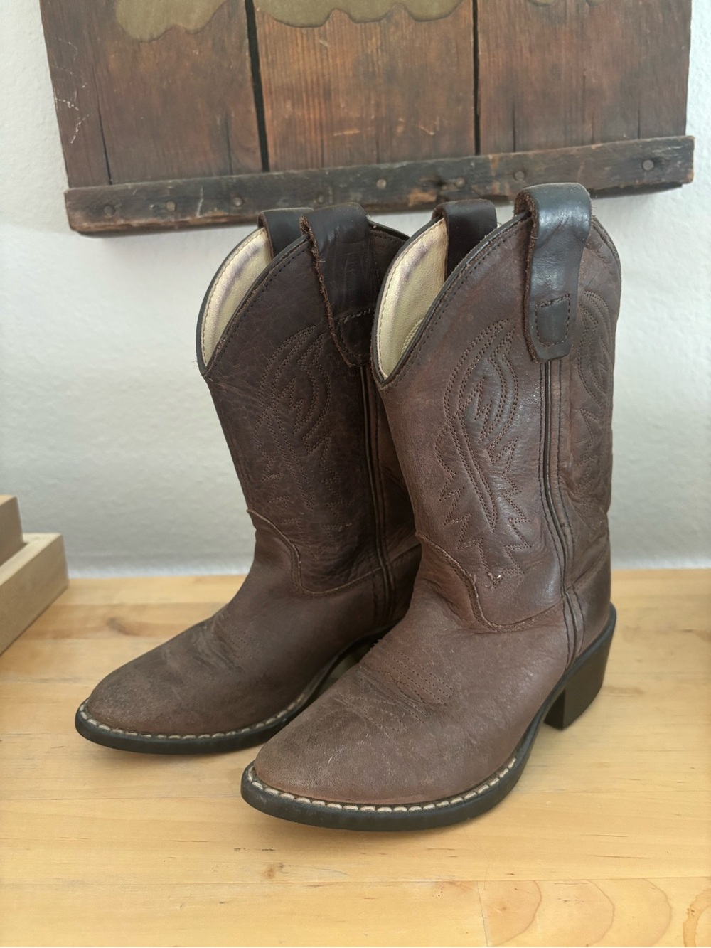 Old West Kids Brown Western Cowboy Boots - Classic Pull-On Style 9c
